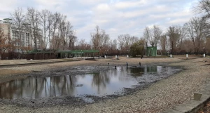 Пруд в Изумрудном после откачки воды.