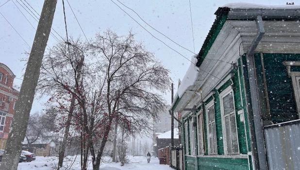 Снегопад в Барнауле.