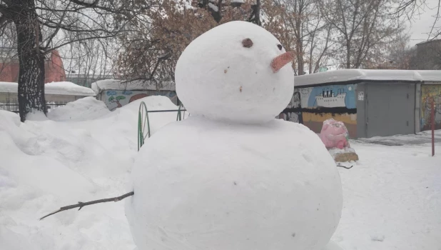 Поражающего своей аккуратностью снеговика заметили в Барнауле.