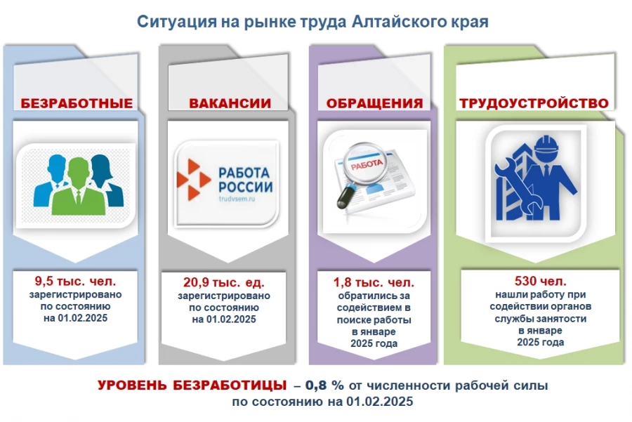 Ситуация на рынке труда Алтайского края к 01.02.2025.