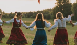 Девушки водят хоровод.