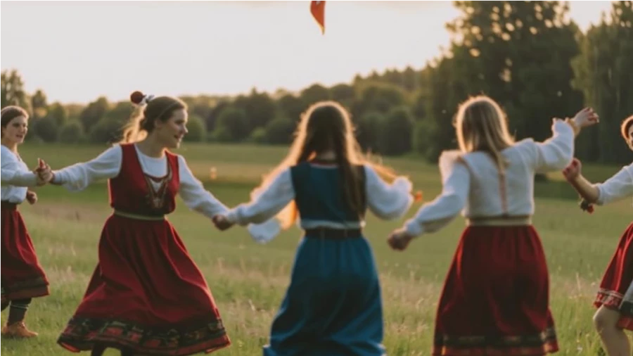 Девушки водят хоровод.