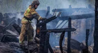 Пожар на ул. Зеленая Поляна в Барнауле.
