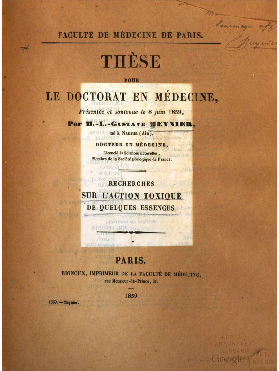 Титульный лист одного из научных трудов Менье, издано в 1859 году.