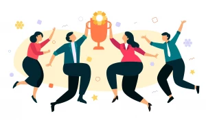 Коллектив празднует свои достижения, победы.