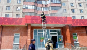 Крыша барнаульского магазина загорелась.