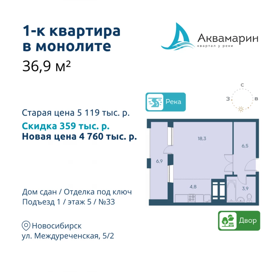 Планировки квартир в ЖК «Аквамарин».