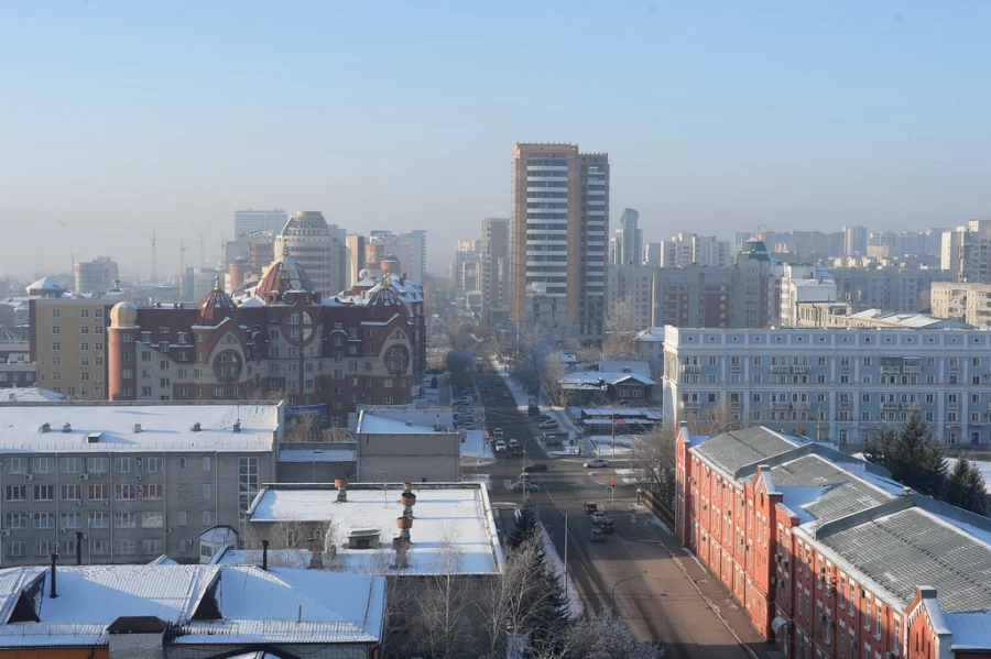 Барнаул с высоты, виды на Барнаул зимой. 