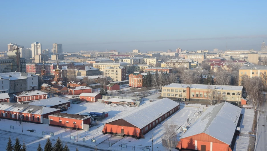 Барнаул с высоты, виды на Барнаул зимой. 