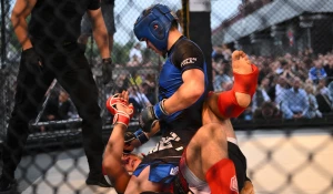 Бойцы сражаются за победу в поединках ММА