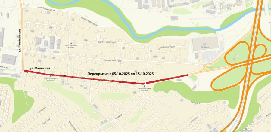 Перекрытие дороги от ул. Челюскинцев до ул. Мамонтова, 240.