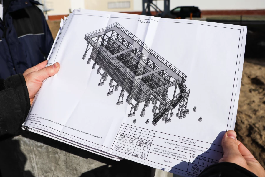 Чертеж блочно - модульной градирни с насосной станцией.