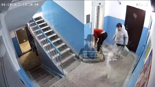 Жительница Барнаула вызвала шквал негатива из-за того, что пнула ведро уборщицы подъезда.