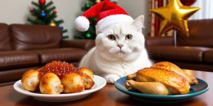 Кот за новогодним столом