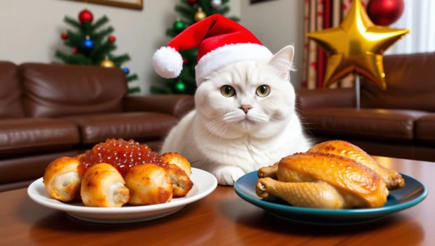 Кот за новогодним столом