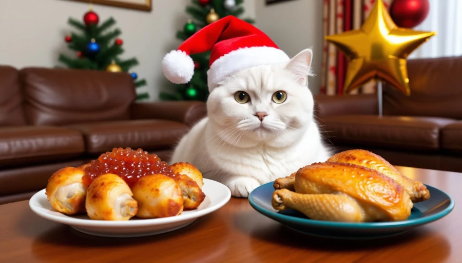 Кот за новогодним столом