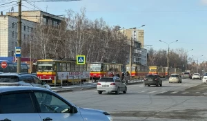 Трамвайная пробка в Барнауле