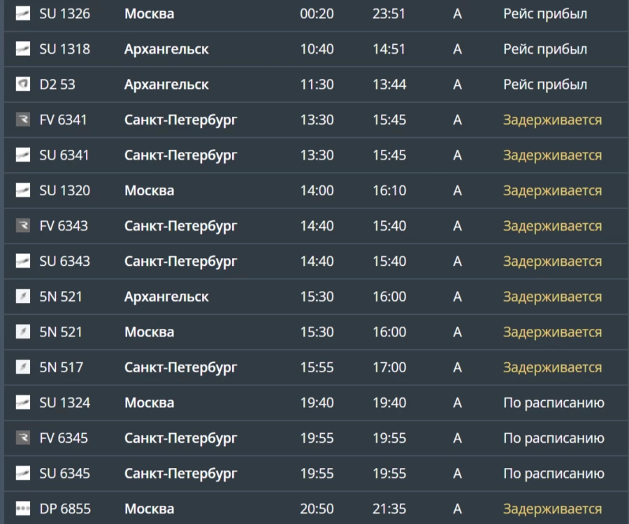 Задержка рейсов в Мурманск.