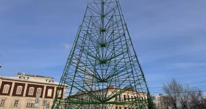 Главная елка во время установки 2026. 