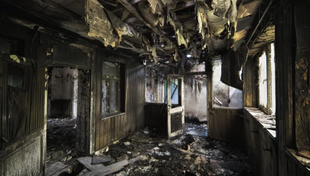 Дом после пожара.