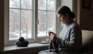 Рукоделие. Женщина. Вязание. Мороз