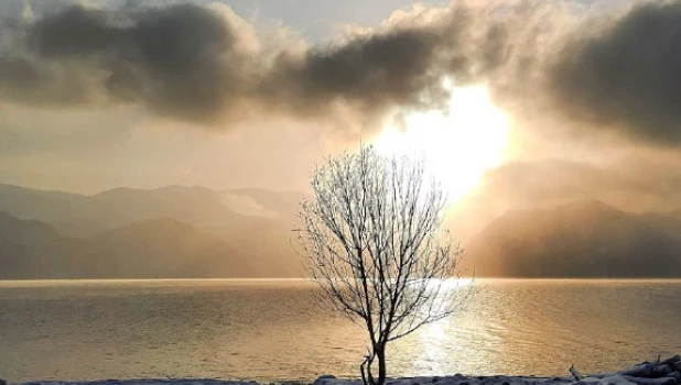 Берега Телецкого озера в снежном убранстве.