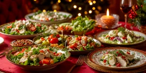 Новогодний стол. Еда. Салаты.