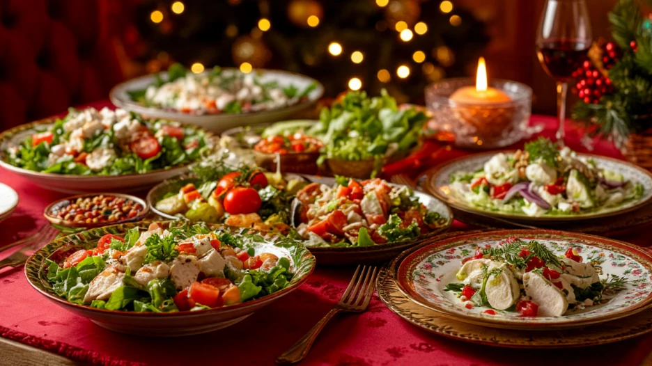 Новогодний стол. Еда. Салаты.