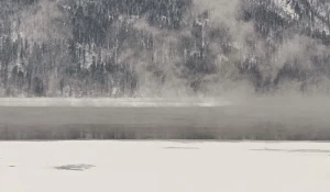 Телецкое озеро в клубах пара. 