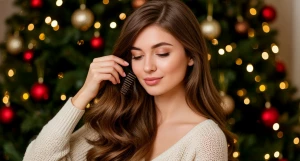 Девушка. Новый год. Уход за волосами. 