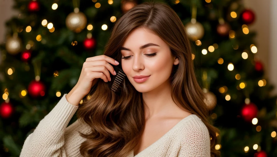 Девушка. Новый год. Уход за волосами. 