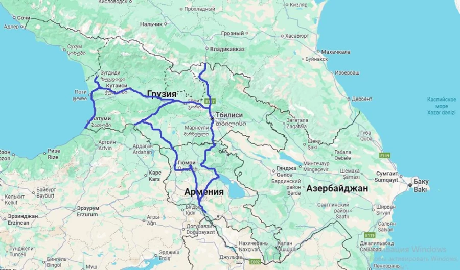Маршрут по Грузии и Армении.