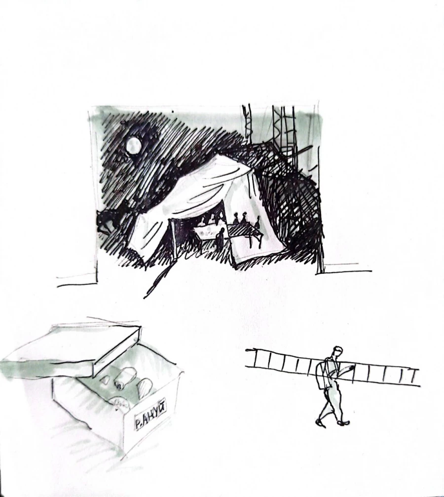 Эскизы художницы Марии Кривцовой к пьесе.