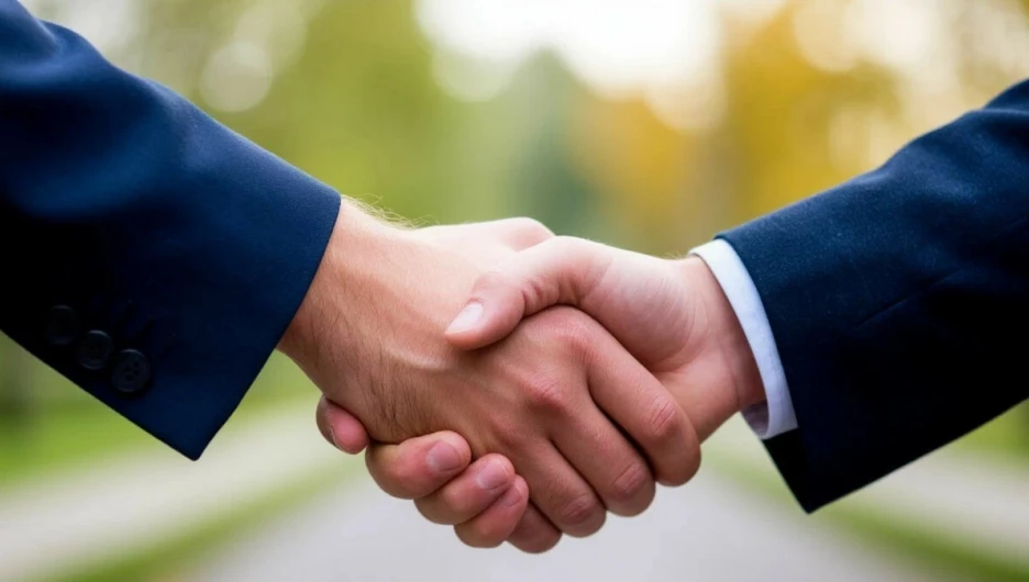 Мужчины пожимают руки. Рукопожатие