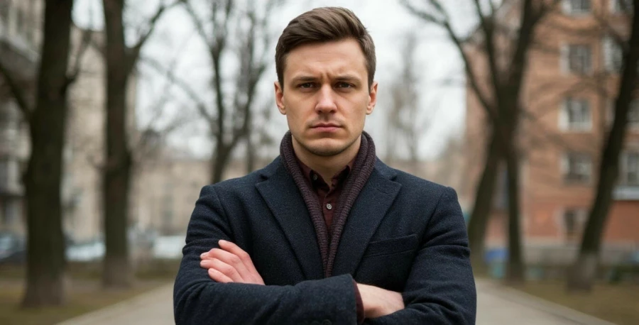 Мужчина. Недовольство. Скрещенные руки