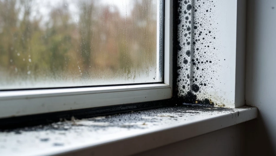 Черная плесень на окне.