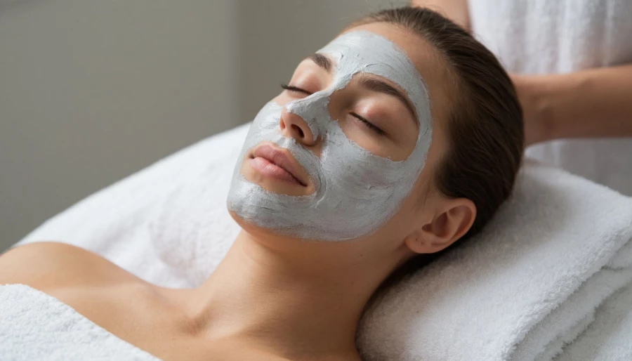 Спа-процедура. Девушка. Косметика. Косметическая глина.