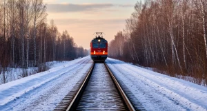 Поезд. Железная дорога. Зима.