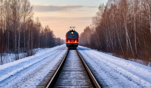 Поезд. Железная дорога. Зима.