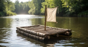 Плот. Пиратский плот. Вода