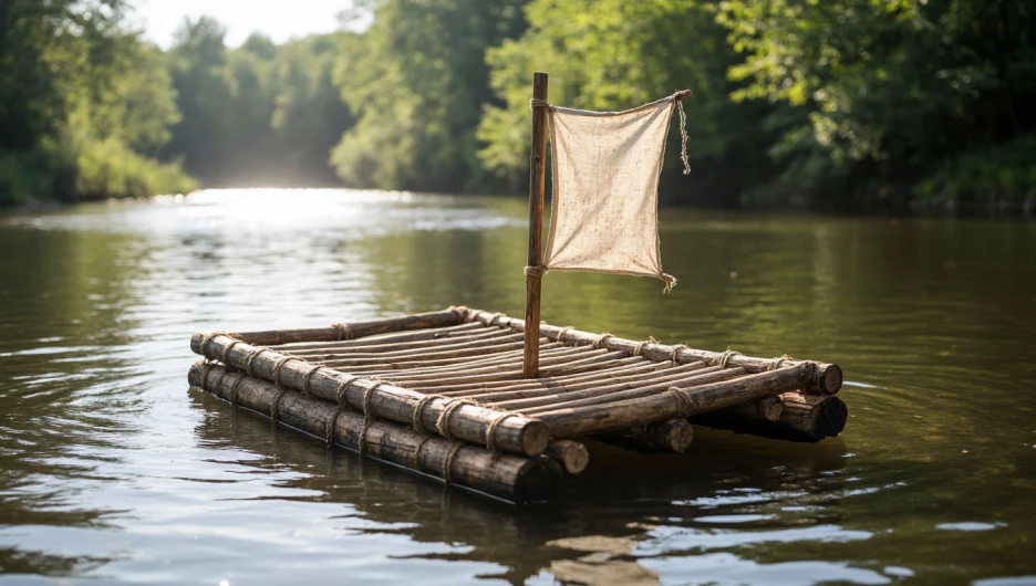 Плот. Пиратский плот. Вода