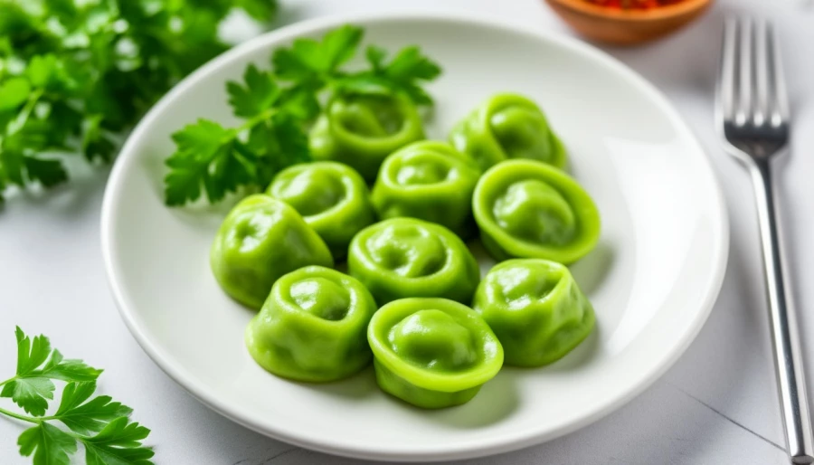 Зеленые пельмени.