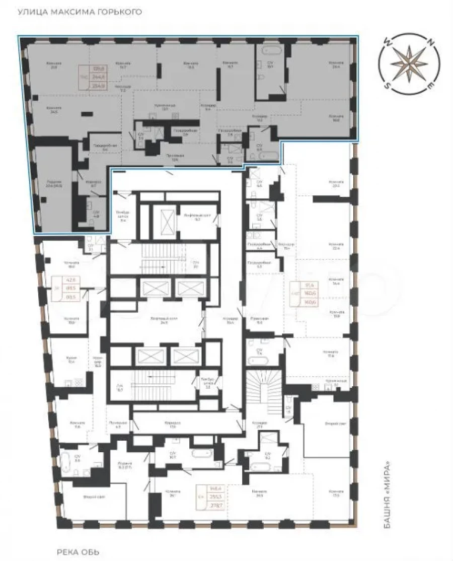 Семикомнатная квартира в будущей новостройке Барнаула.