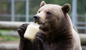 Медведь ест сгущенку