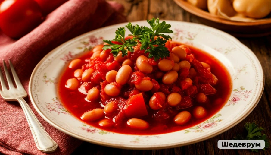 Борщ с фасолью. Еда. Русская кухня.