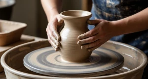 Гончарный круг. Лепка из глины. Ваза. Глина