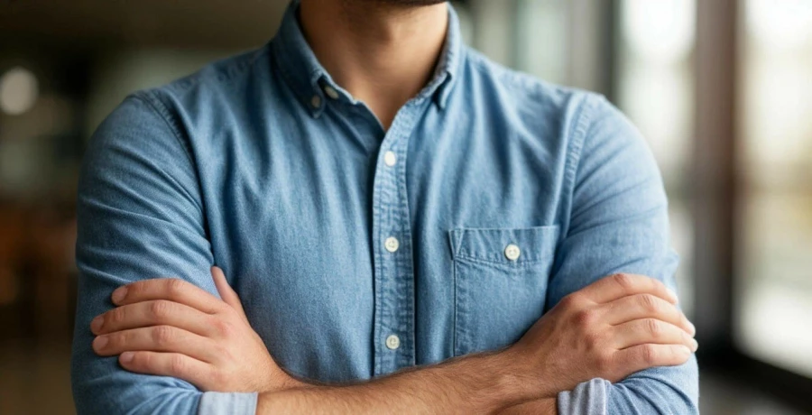 Мужчина. Скрещенные руки. Недовольство