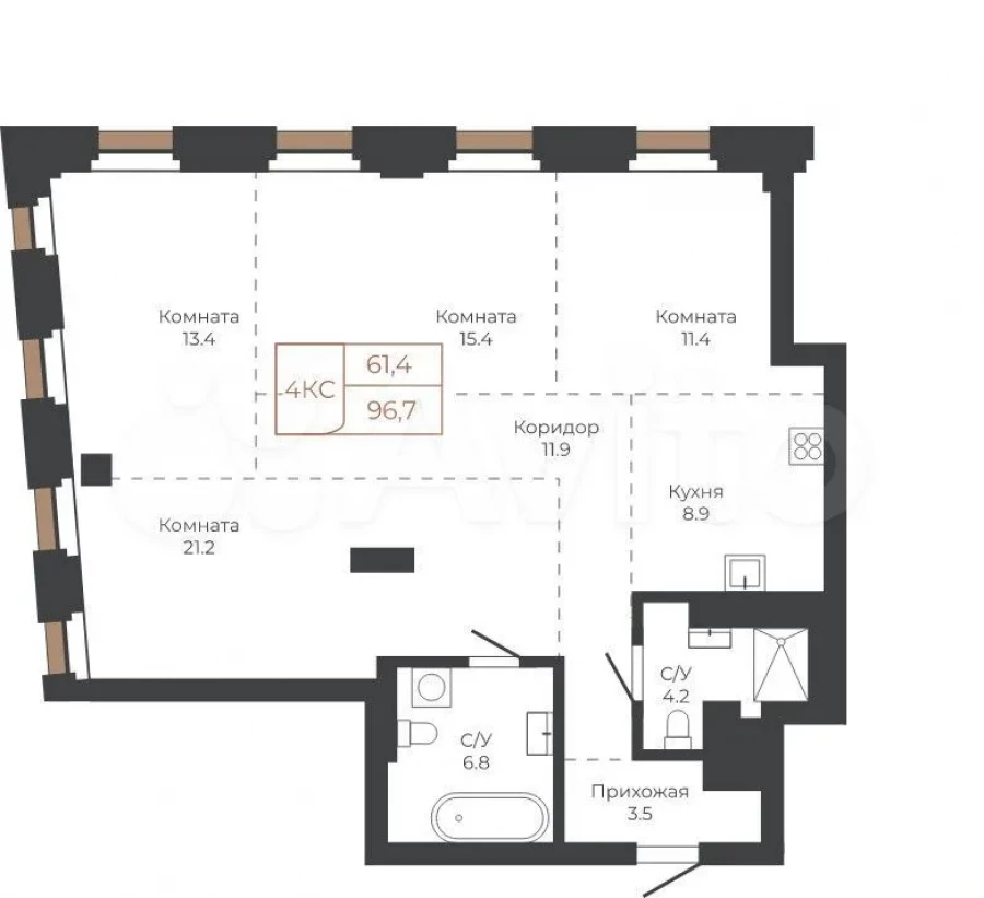 Четырехкомнатная квартира в башне «Столица».