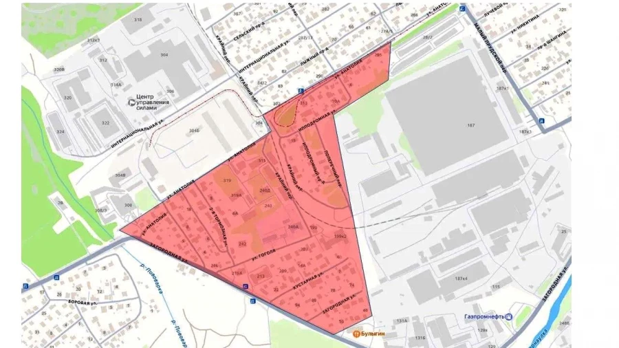 Зона отключения водоснабжения в связи с модернизацией сетей.