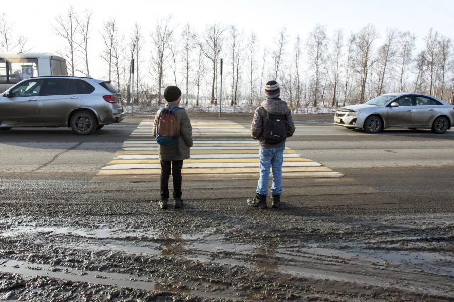 Дети, дорога, пешеходный переход. 
